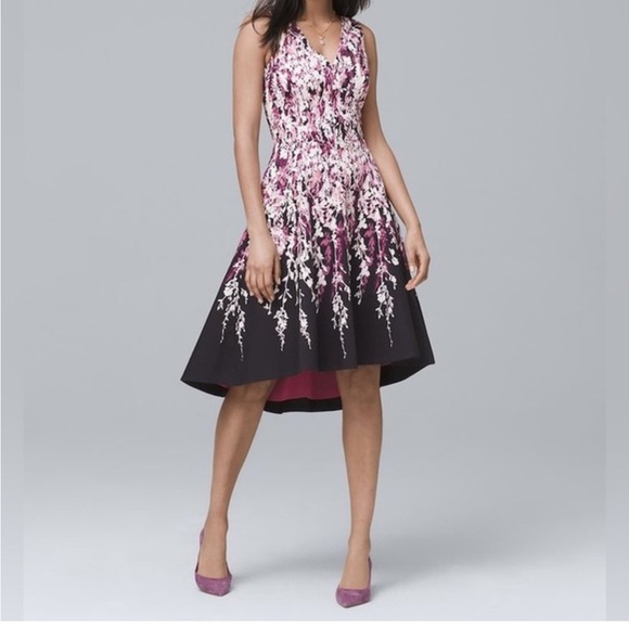 White House Black Market Dresses & Skirts - White House Black Market Black Skater Skirt with Pink & White Floral Print